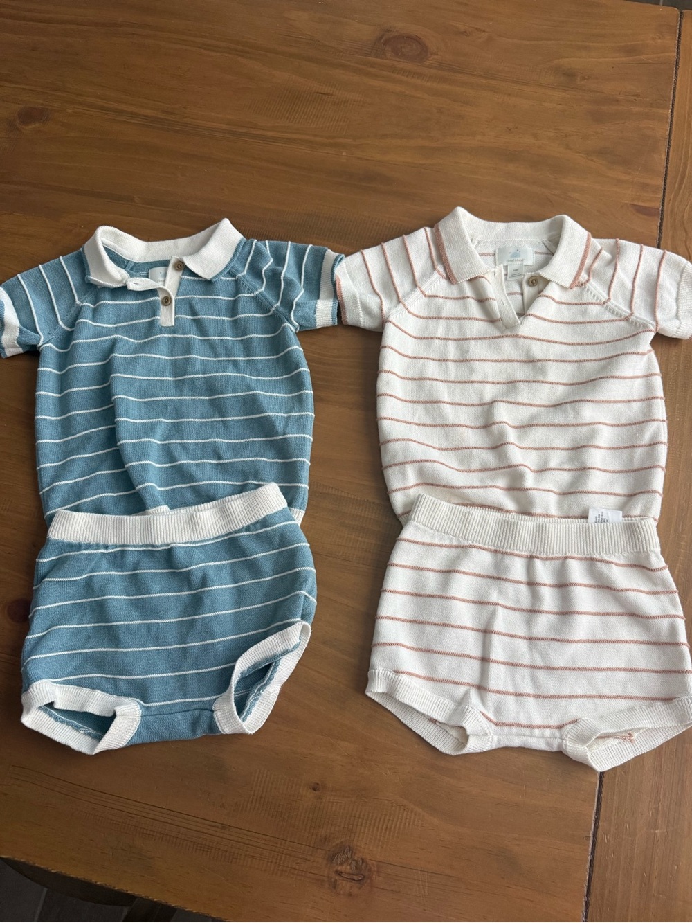 cloud island Striped Knit Two-Piece Bundle Set in Blue & Cream